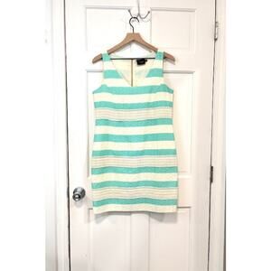 Just Taylor Striped Jacquard Dress Sz 8 Teal White Crochet Trim Nautical Summer